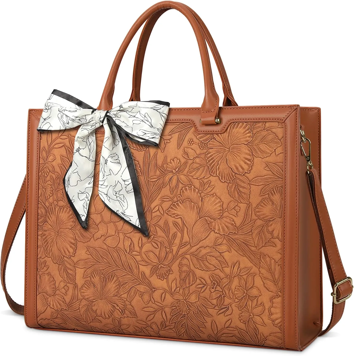 Laptop Bag for Women 15.6 Inch Laptop Tote Bag Waterproof Leather Computer Tote Bag Business Lightweight Office Briefcase Large Capacity Handbag Shoulder Bag Suntan