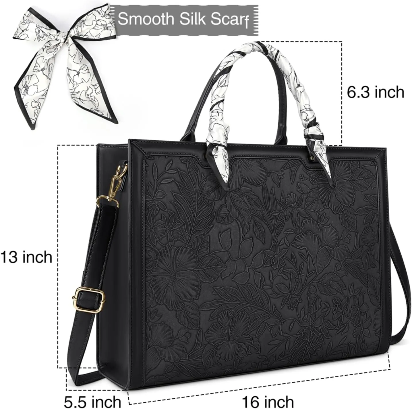 Laptop Bag for Women 15.6 Inch Tote Waterproof Leather Computer Business Lightweight Office Briefcase Large Capacity Handbag Shoulder Black