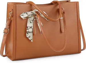 Laptop Bag for Women 15.6 inch Waterproof Laptop Tote Work Bag Leather Computer Tote Briefcase Bag Office Professional Large Capacity Handbag School Shoulder Bag Brown