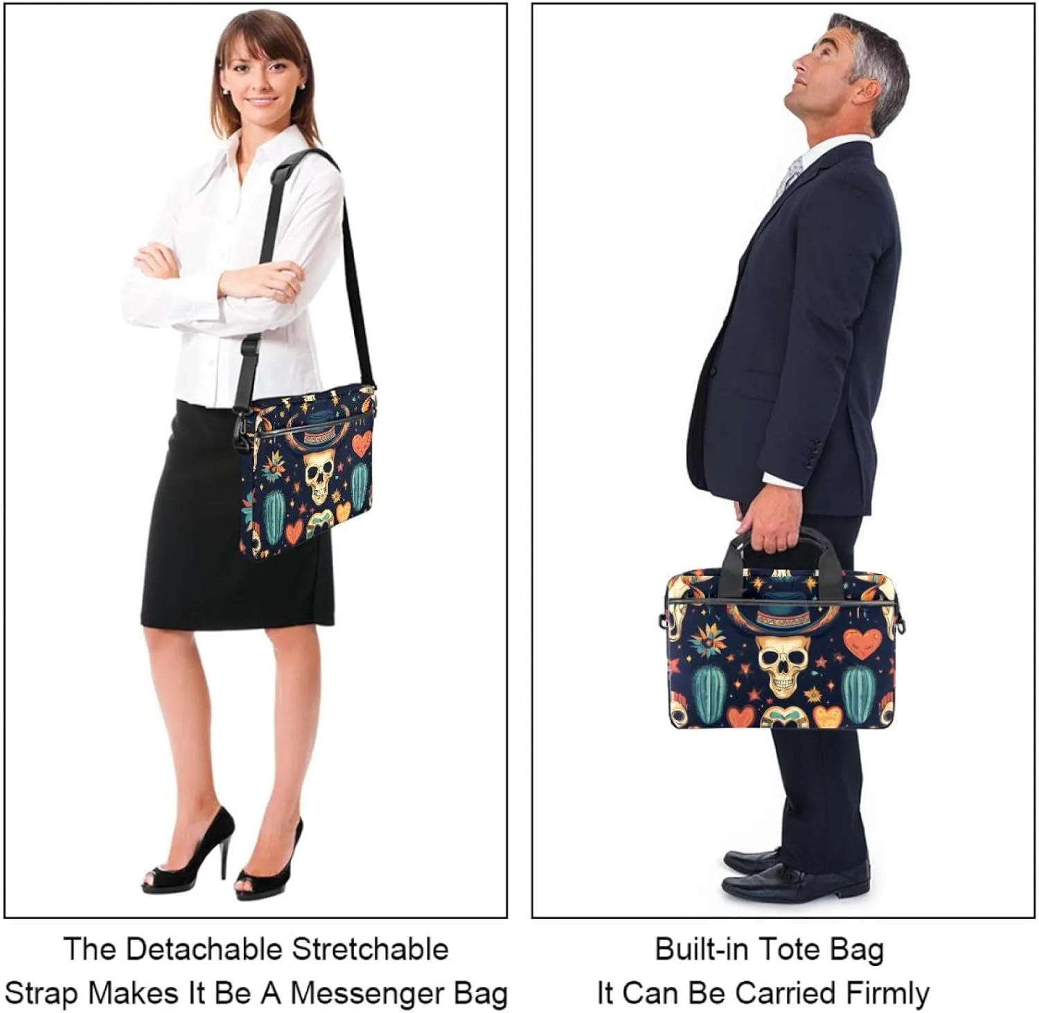 Laptop Shoulder Bag Silhouettes of Morning Forest Pine Trees Deer Padded Computer Briefcase for Adults, 13.4-14.5 Inch