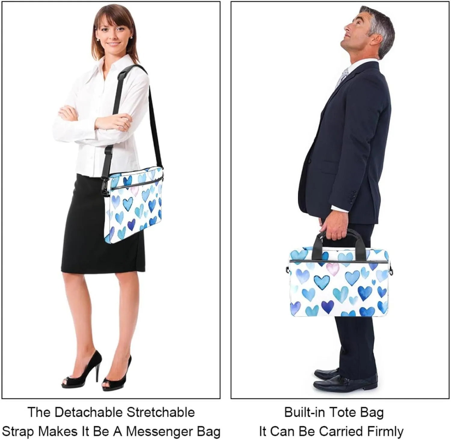 Laptop Shoulder Bag Silhouettes of Morning Forest Pine Trees Deer Padded Computer Briefcase for Adults, 13.4-14.5 Inch