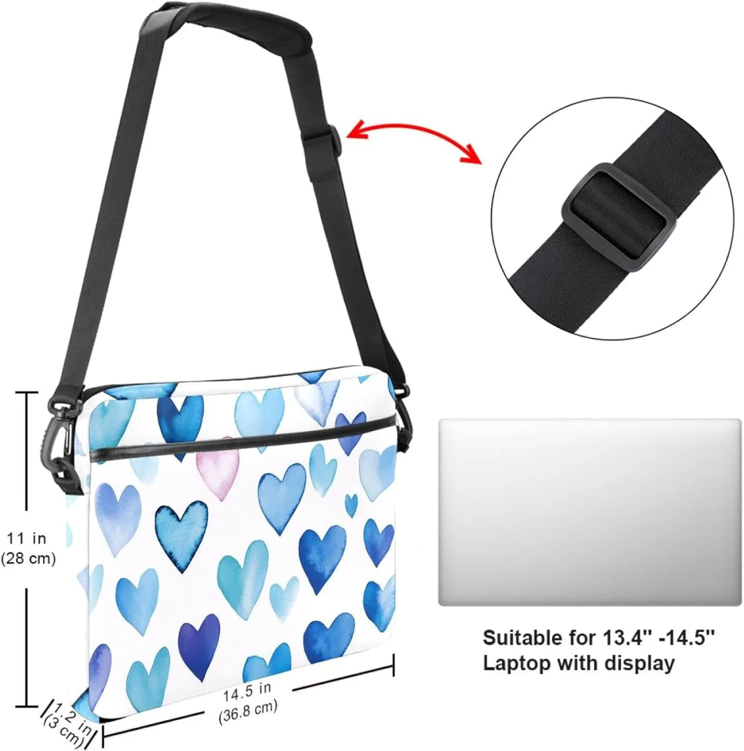 Laptop Shoulder Bag Silhouettes of Morning Forest Pine Trees Deer Padded Computer Briefcase for Adults, 13.4-14.5 Inch