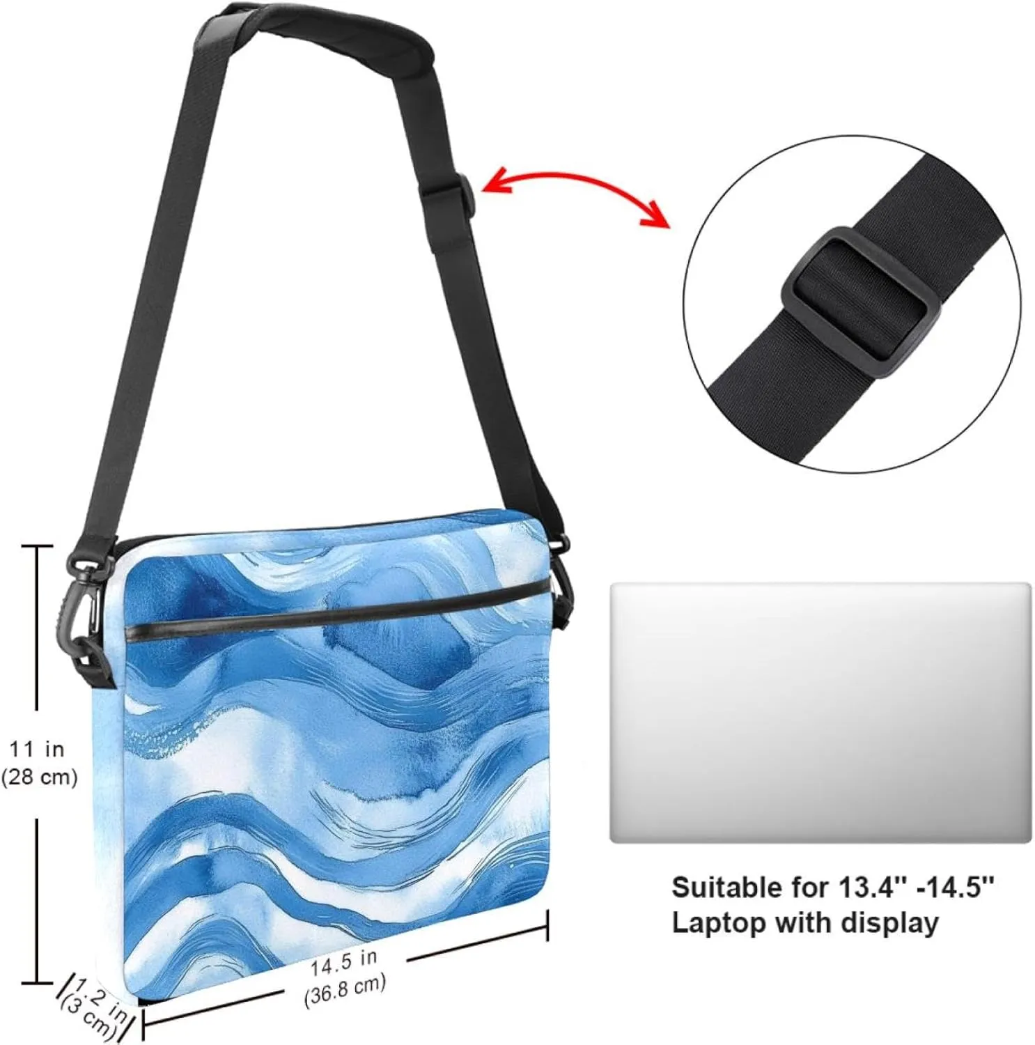 Laptop Shoulder Bag Watercolor Art Red Dragonfly Padded Computer Briefcase for Adults, 13.4-14.5 Inch