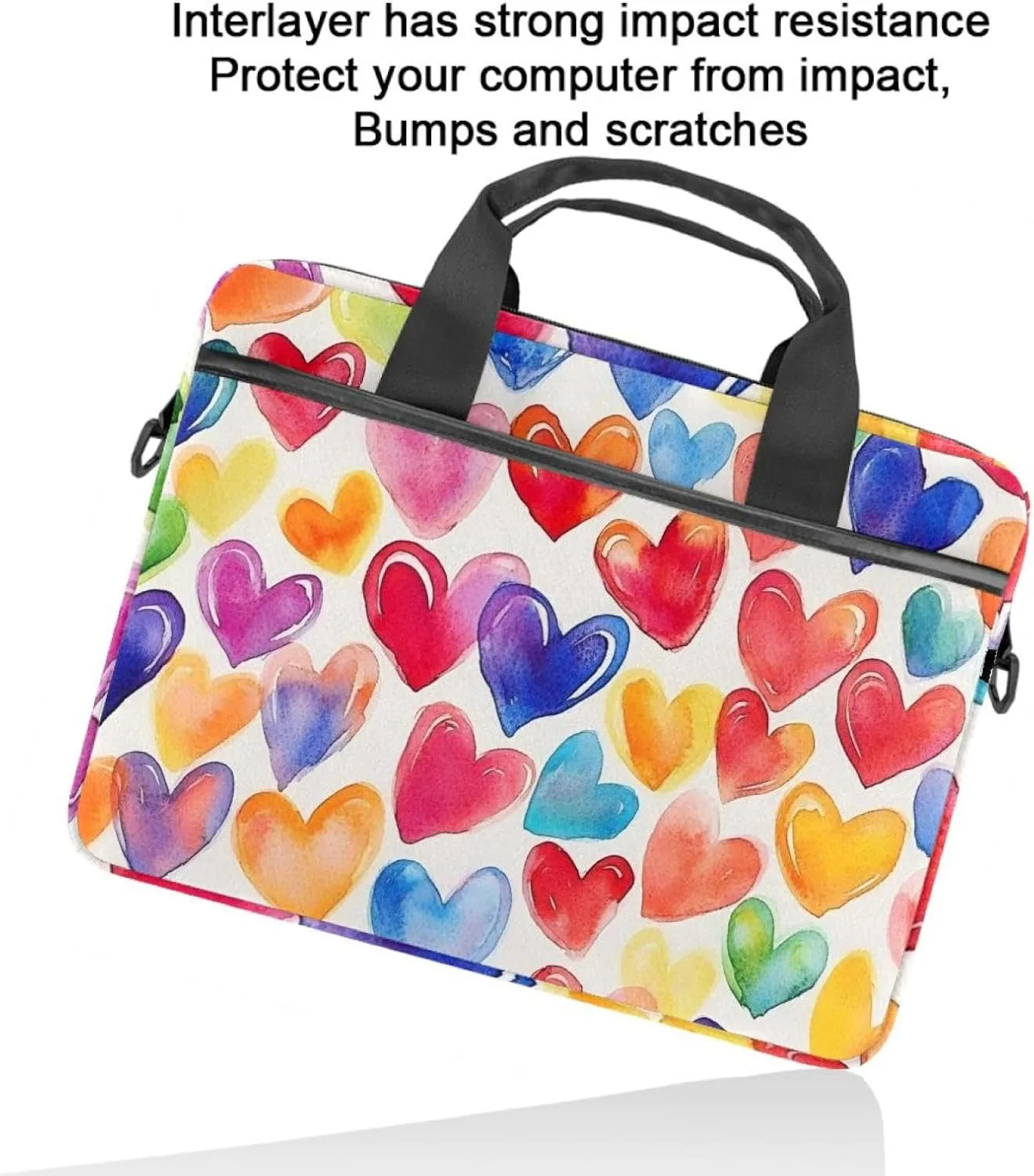 Laptop Shoulder Bag Watercolor Autumn Small Flowers Minimal Style Padded Computer Briefcase for Adults, 13.4-14.5 Inch