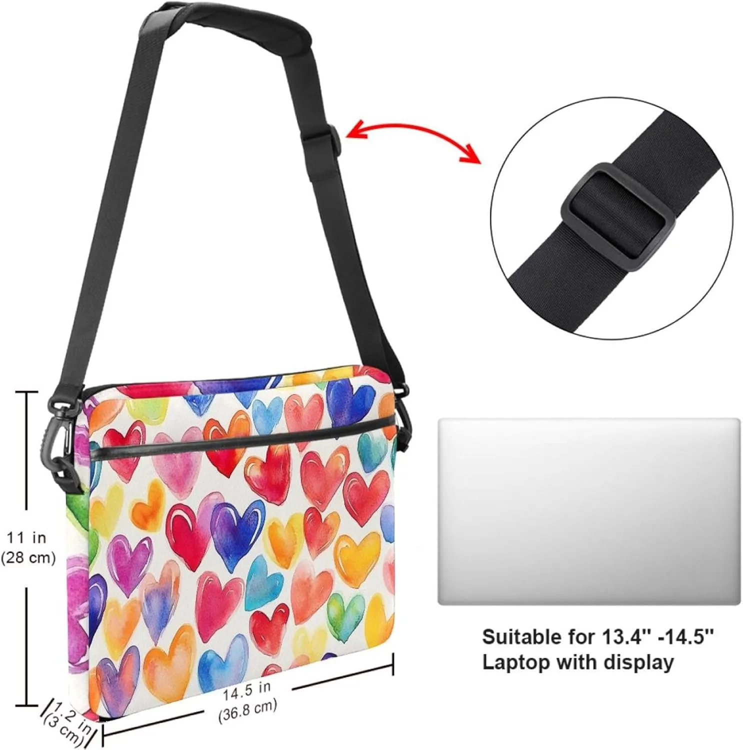 Laptop Shoulder Bag Watercolor Autumn Small Flowers Minimal Style Padded Computer Briefcase for Adults, 13.4-14.5 Inch