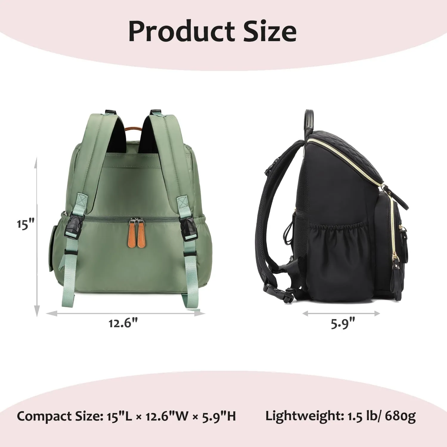 Large Capacity Diaper Bag with Stroller Buckle, Water-Resistant Travel Backpack with Insulated Pockets (Nylon, Green)