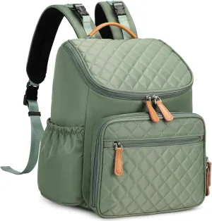 Large Capacity Diaper Bag with Stroller Buckle, Water-Resistant Travel Backpack with Insulated Pockets (Nylon, Green)