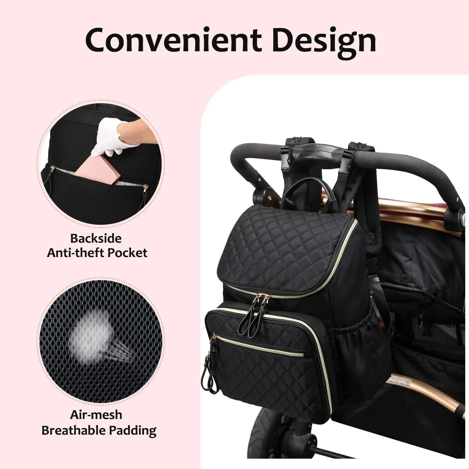 Large Capacity Diaper Bag with Stroller Buckle, Water-Resistant Travel Backpack with Insulated Pockets (Nylon, Green)