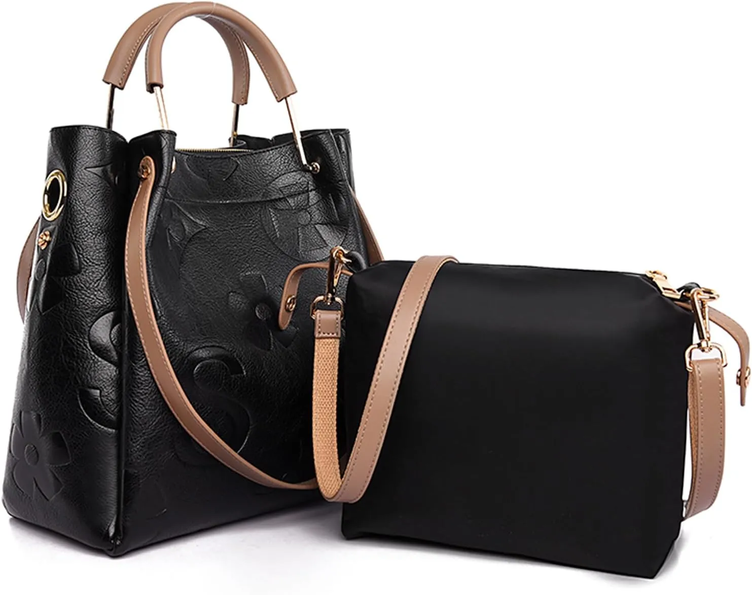 Large Handbag and Purse for Women, Embossed Top Handle Shoulder Bag Leather Satchel Bucket Tote Purse for Work