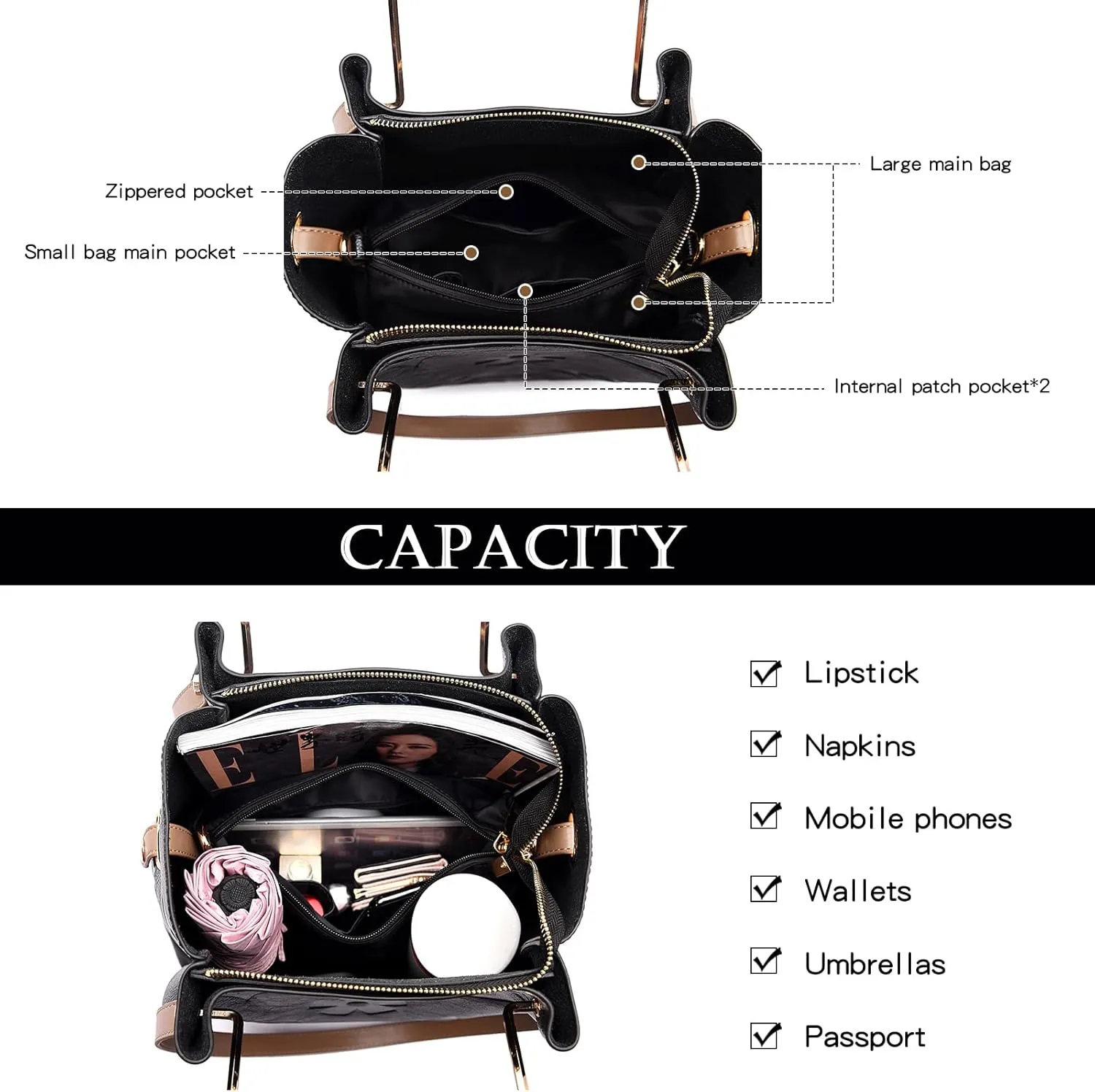 Large Handbag and Purse for Women, Embossed Top Handle Shoulder Bag Leather Satchel Bucket Tote Purse for Work