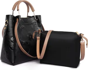 Large Handbag and Purse for Women, Embossed Top Handle Shoulder Bag Leather Satchel Bucket Tote Purse for Work