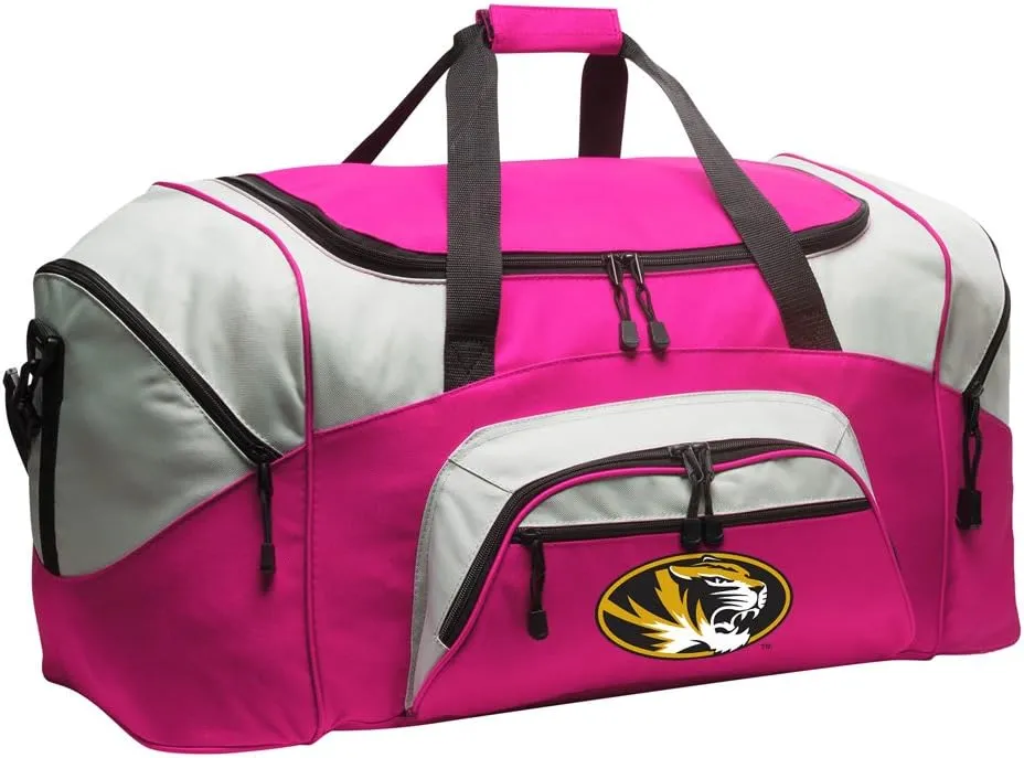 LARGE Mizzou Duffel Bag University of Missouri Suitcase or Gym Bag For Men Or Her (Pink)