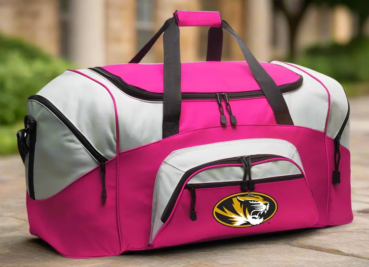 LARGE Mizzou Duffel Bag University of Missouri Suitcase or Gym Bag For Men Or Her (Pink)