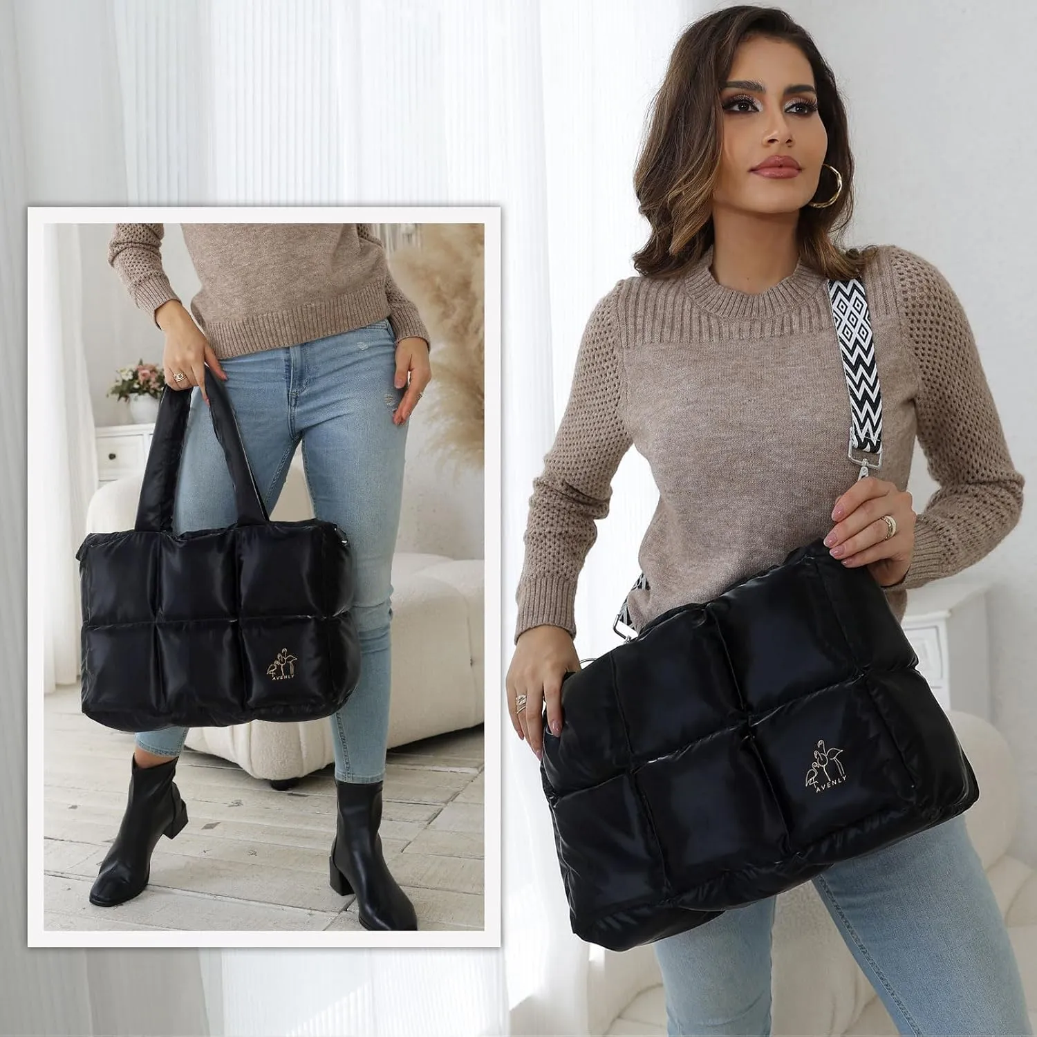 Large Puffer Tote Bag Handbags for Women Shoulder Bags Lightweight Winter Down Cotton Padded Puffy Tote Bag