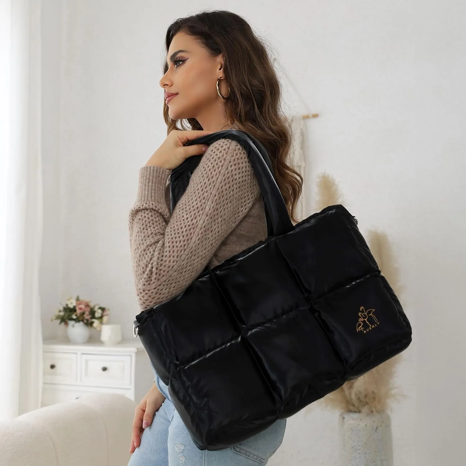 Large Puffer Tote Bag Handbags for Women Shoulder Bags Lightweight Winter Down Cotton Padded Puffy Tote Bag