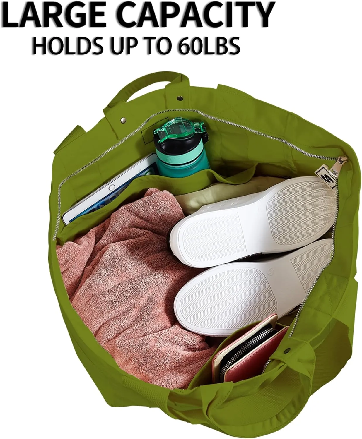 Large Tote Bag, Everything Bag, Heavy Duty Canvas, Full-Size Zipper, Reusable, Suitable for DIY, Natural Cotton.