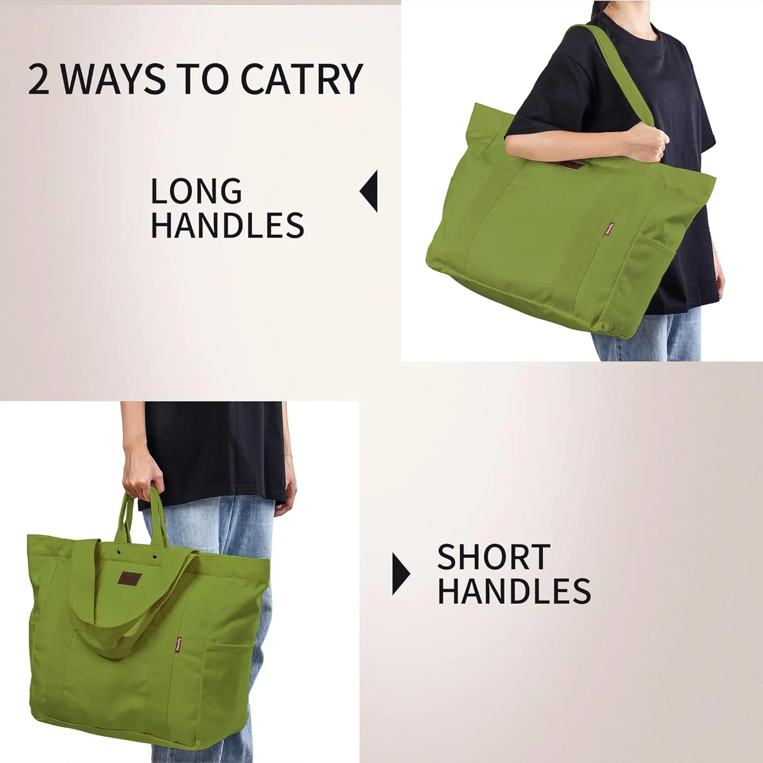 Large Tote Bag, Everything Bag, Heavy Duty Canvas, Full-Size Zipper, Reusable, Suitable for DIY, Natural Cotton.
