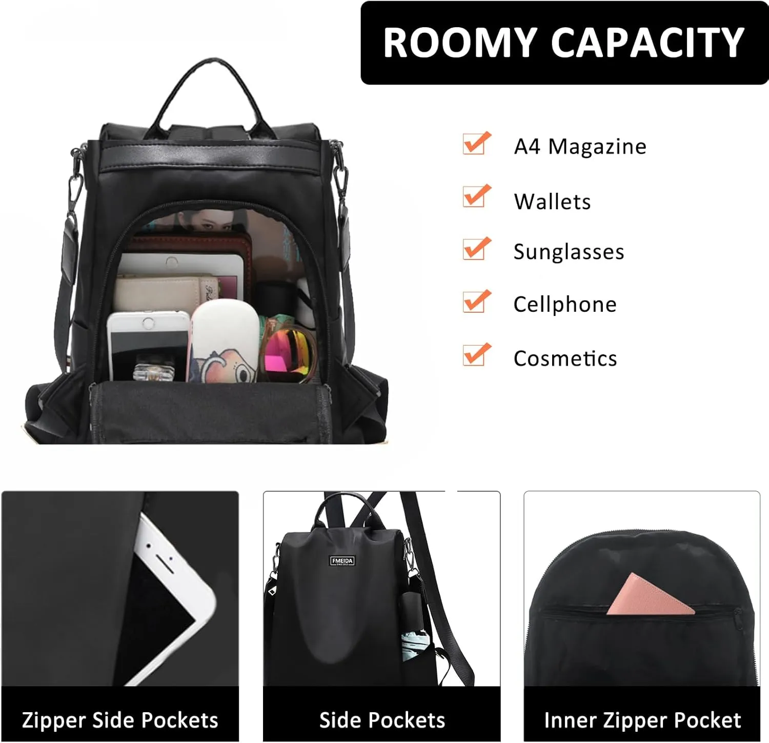 Large Travel Backpack for Women Waterproof Back Pack Black Shoulder Bag Fashion Backpack Purse Anti-Theft Daypack for College Work
