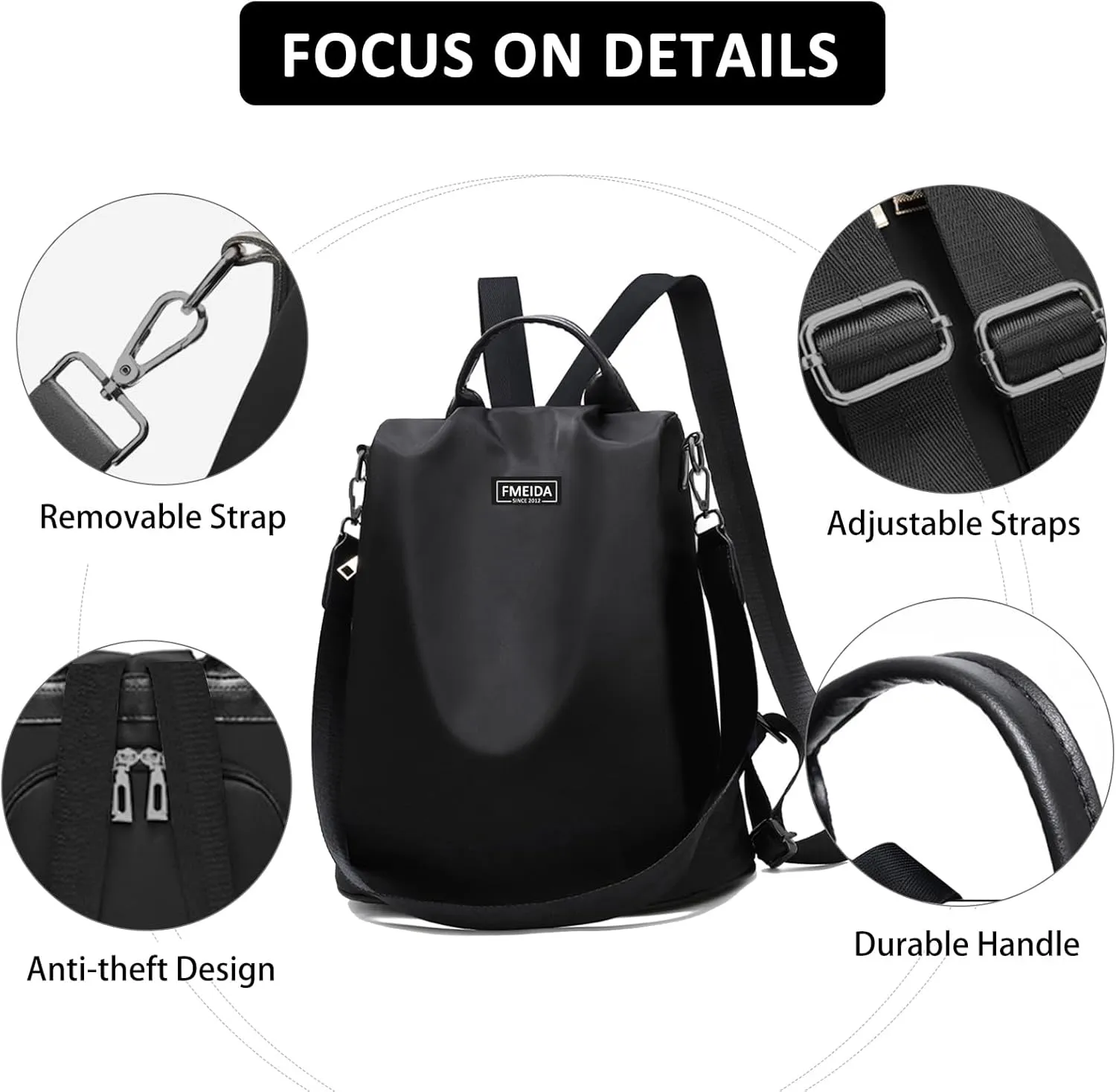 Large Travel Backpack for Women Waterproof Back Pack Black Shoulder Bag Fashion Backpack Purse Anti-Theft Daypack for College Work