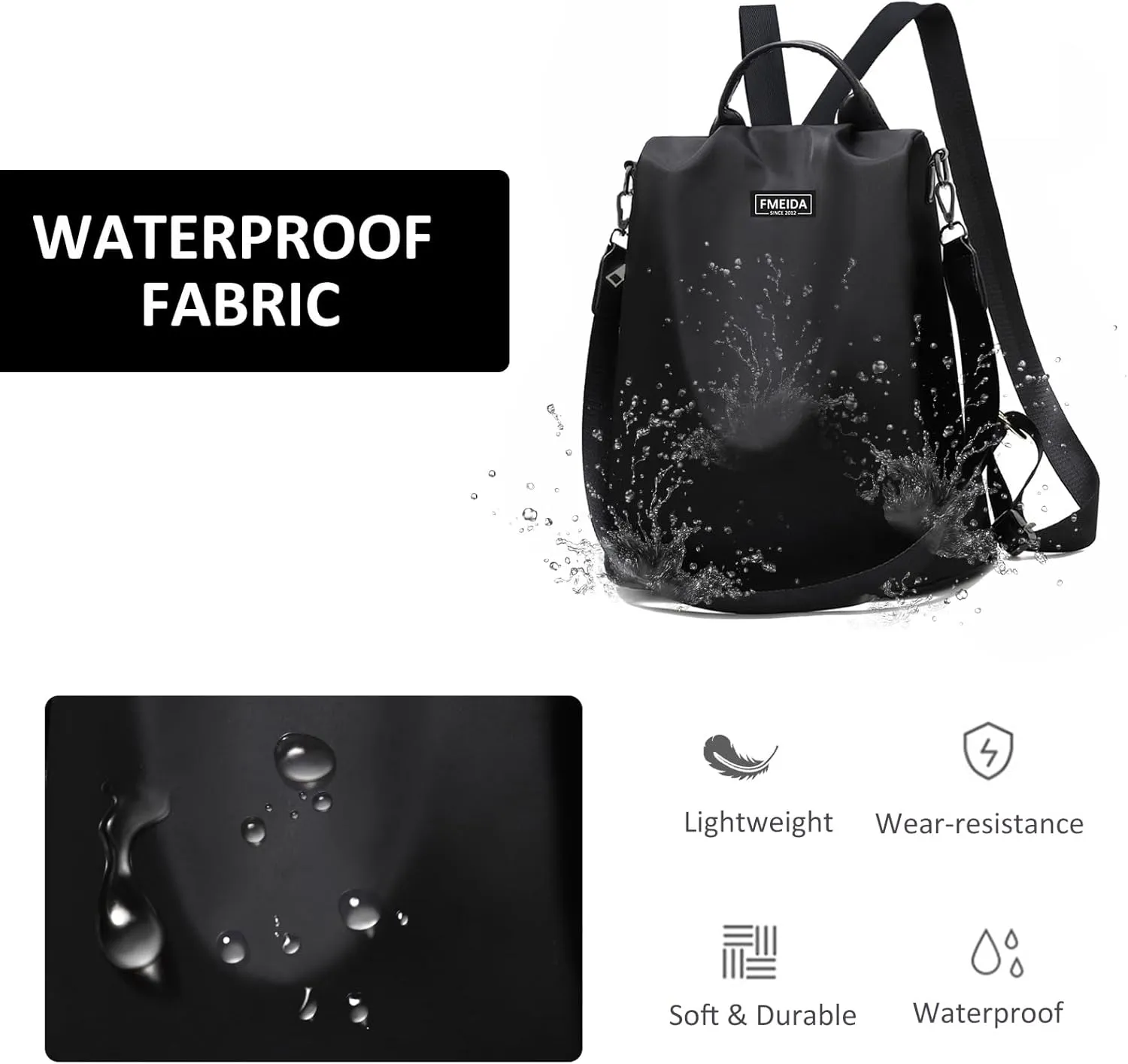 Large Travel Backpack for Women Waterproof Back Pack Black Shoulder Bag Fashion Backpack Purse Anti-Theft Daypack for College Work