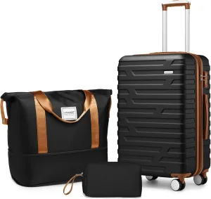 LARVENDER Luggage Sets 3 Piece, Hardside 20 Inch Carry on Luggage Airline Approved Suitcase Set with Spinner Wheels TSA Lock, Lightweight Rolling Suitcase for Men and Women, Black