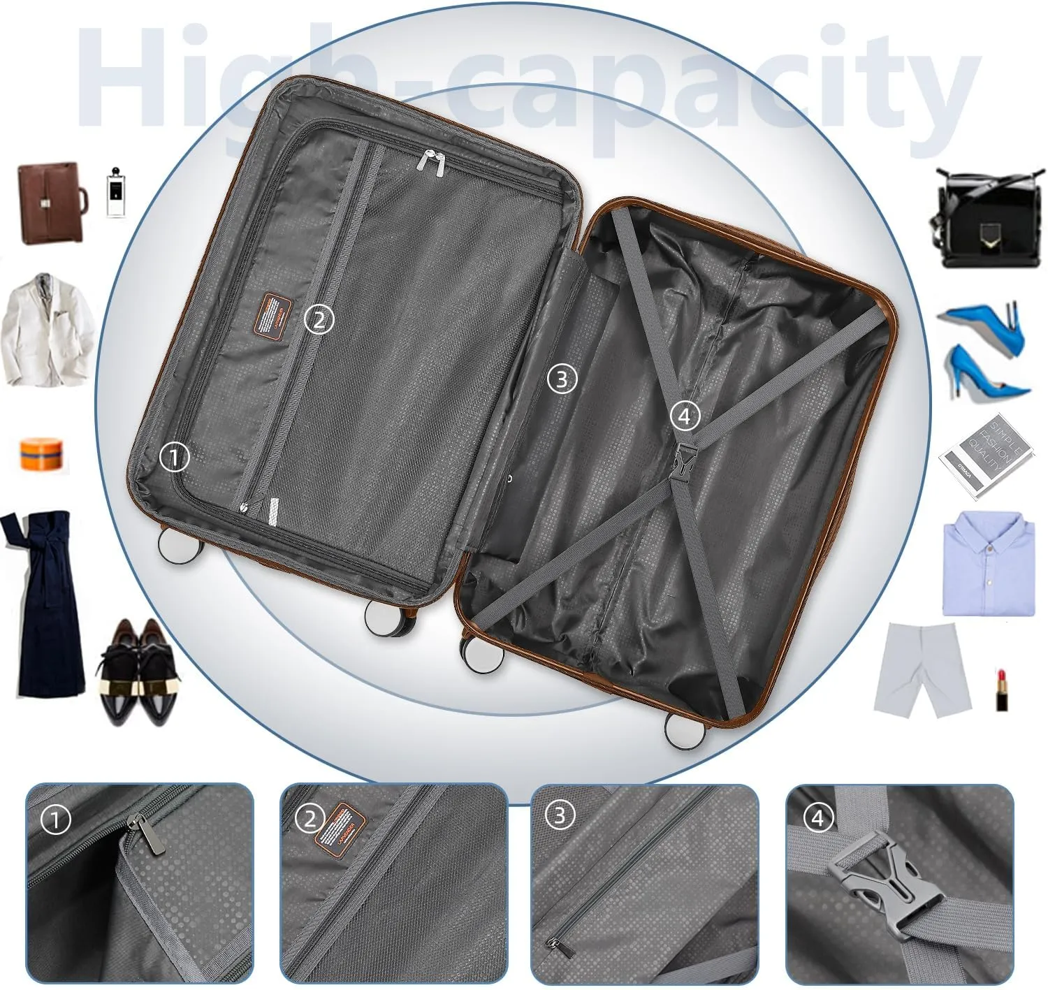 LARVENDER Luggage Sets 3 Piece, Hardside 20 Inch Carry on Luggage Airline Approved Suitcase Set with Spinner Wheels TSA Lock, Lightweight Rolling Suitcase for Men and Women, Black