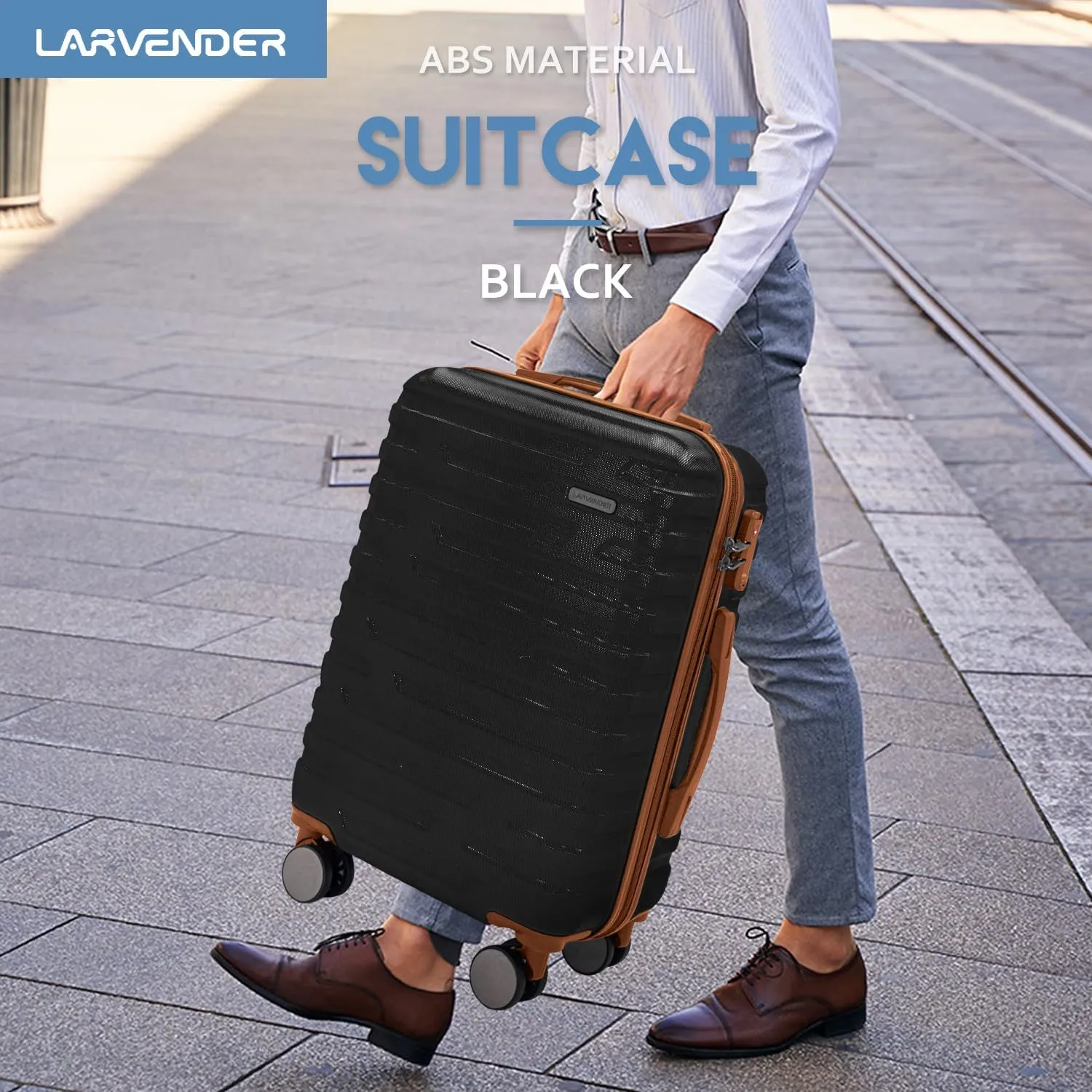LARVENDER Luggage Sets 3 Piece, Hardside 20 Inch Carry on Luggage Airline Approved Suitcase Set with Spinner Wheels TSA Lock, Lightweight Rolling Suitcase for Men and Women, Black