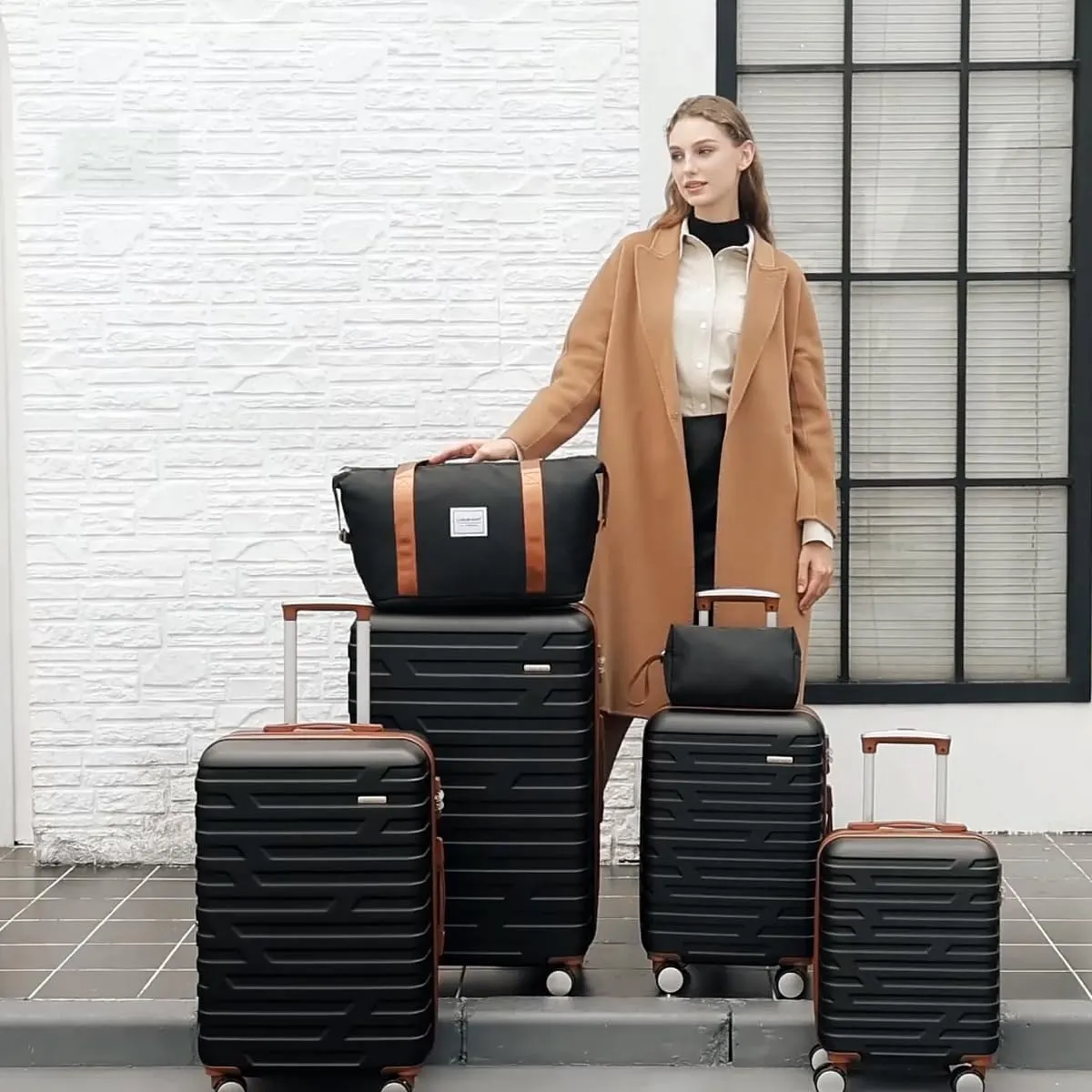 LARVENDER Luggage Sets 3 Piece, Hardside 20 Inch Carry on Luggage Airline Approved Suitcase Set with Spinner Wheels TSA Lock, Lightweight Rolling Suitcase for Men and Women, Black