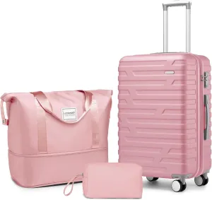 LARVENDER Luggage Sets 3 Piece, Hardside 20 Inch Carry on Luggage Airline Approved Suitcase Set with Spinner Wheels TSA Lock, Lightweight Rolling Suitcase for Men and Women, Pink