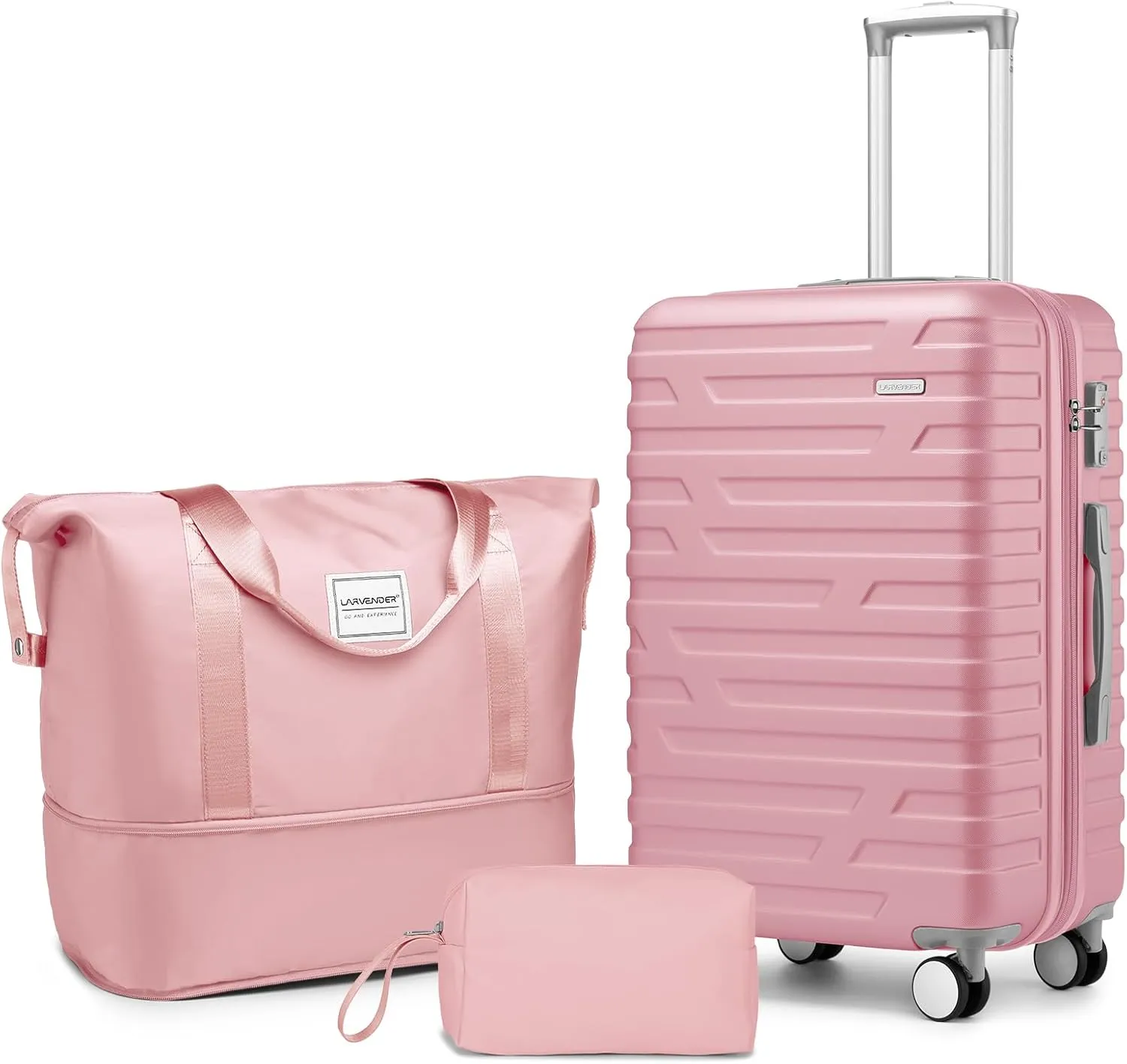 LARVENDER Luggage Sets 3 Piece, Hardside 20 Inch Carry on Luggage Airline Approved Suitcase Set with Spinner Wheels TSA Lock, Lightweight Rolling Suitcase for Men and Women, Pink