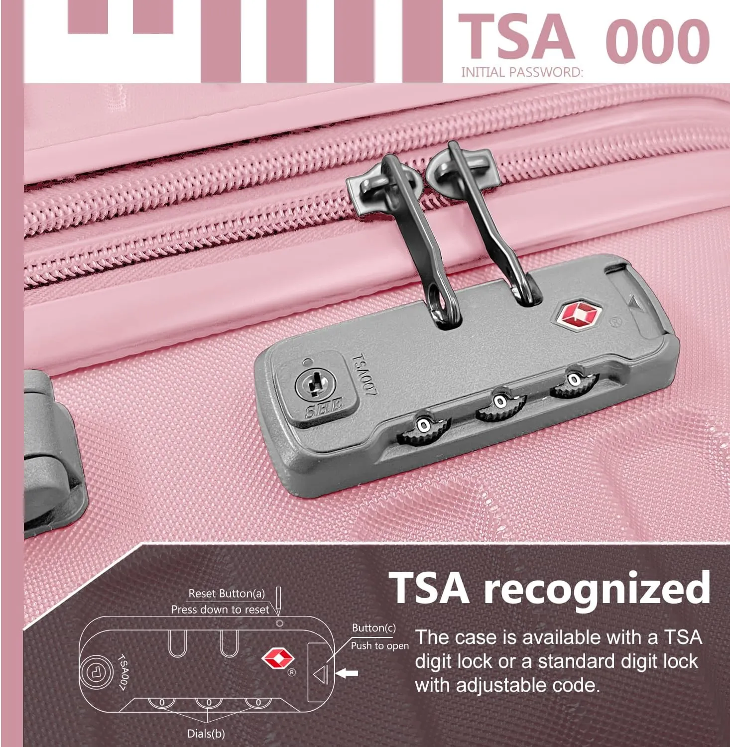 LARVENDER Luggage Sets 3 Piece, Hardside 20 Inch Carry on Luggage Airline Approved Suitcase Set with Spinner Wheels TSA Lock, Lightweight Rolling Suitcase for Men and Women, Pink