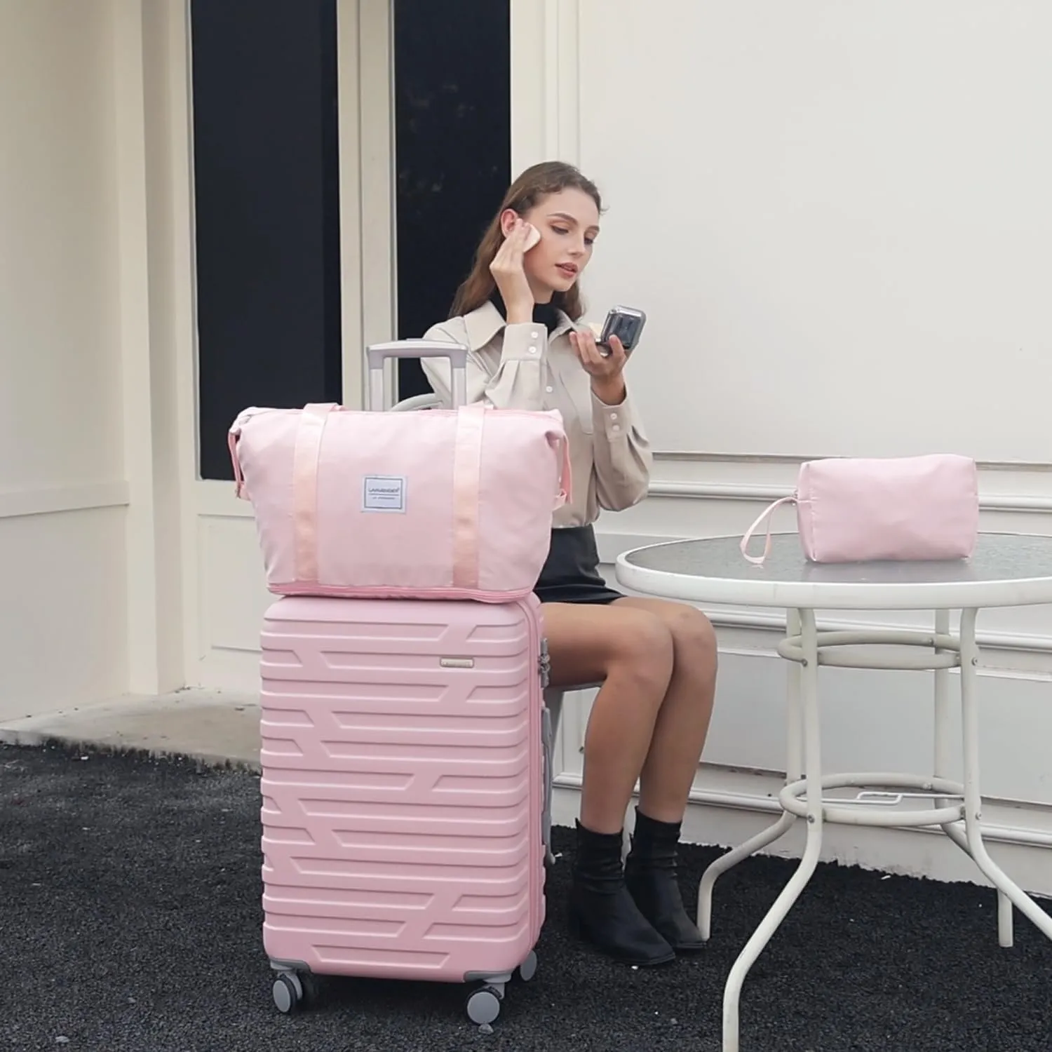 LARVENDER Luggage Sets 3 Piece, Hardside 20 Inch Carry on Luggage Airline Approved Suitcase Set with Spinner Wheels TSA Lock, Lightweight Rolling Suitcase for Men and Women, Pink
