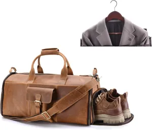 Lather Garment Bag Convertible Carry on Duffle Bag Weekender Hanging Suitcase Suit Travel Bags for Men Women