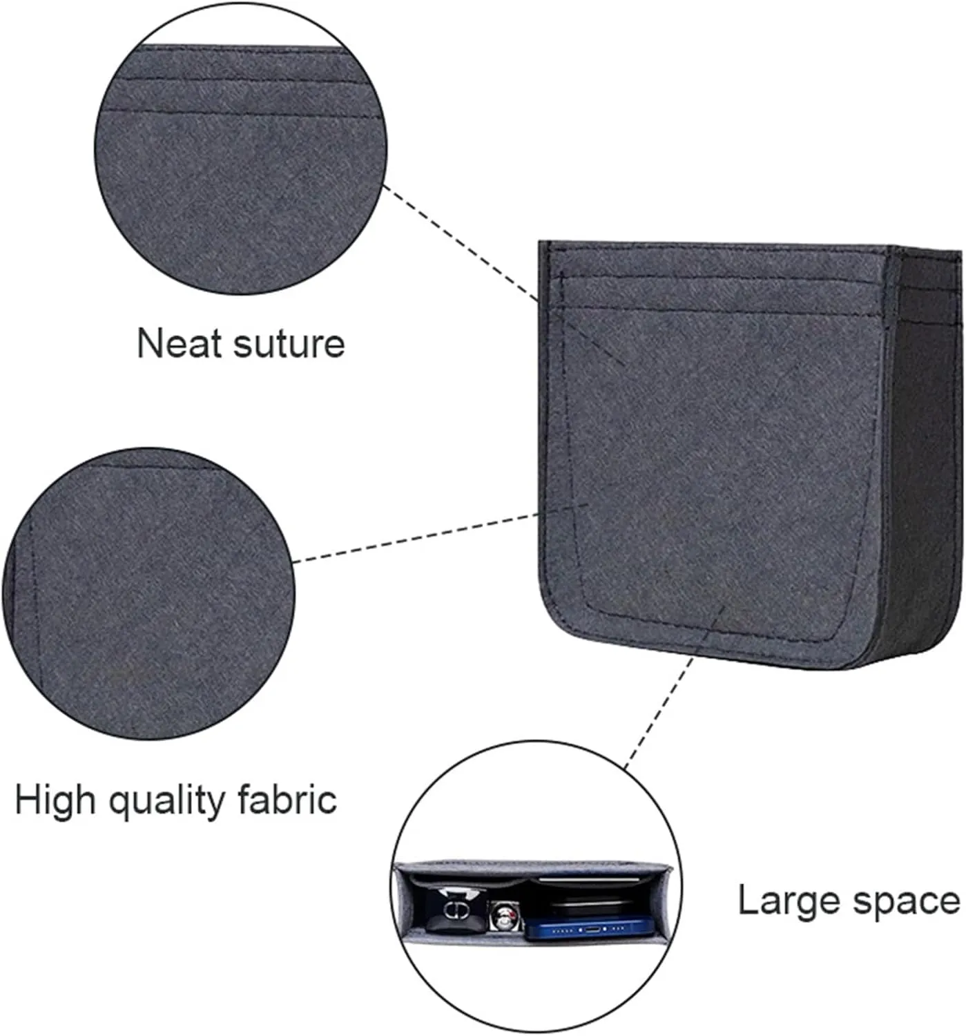 Lckaey Felt Organizer-for Hermes Evelyne III tpm pm gm Bag Insert Mini 16 29 33 Bag Purse Organizer Y003 Grey-L