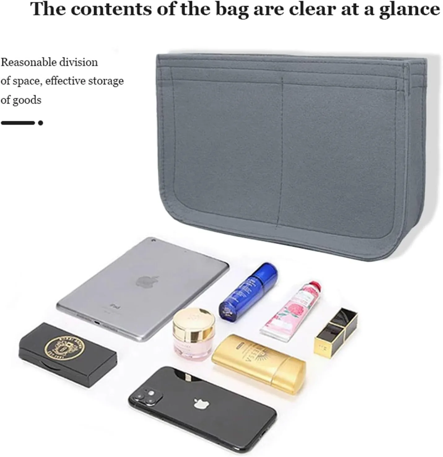 Lckaey Felt Organizer-for Hermes Evelyne III tpm pm gm Bag Insert Mini 16 29 33 Bag Purse Organizer Y003 Grey-L
