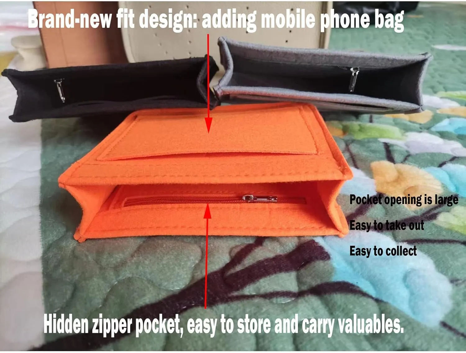 Lckaey Felt Organizer-for Hermes Evelyne III tpm pm gm Bag Insert Mini 16 29 33 Bag Purse Organizer Y003 Khaki-L