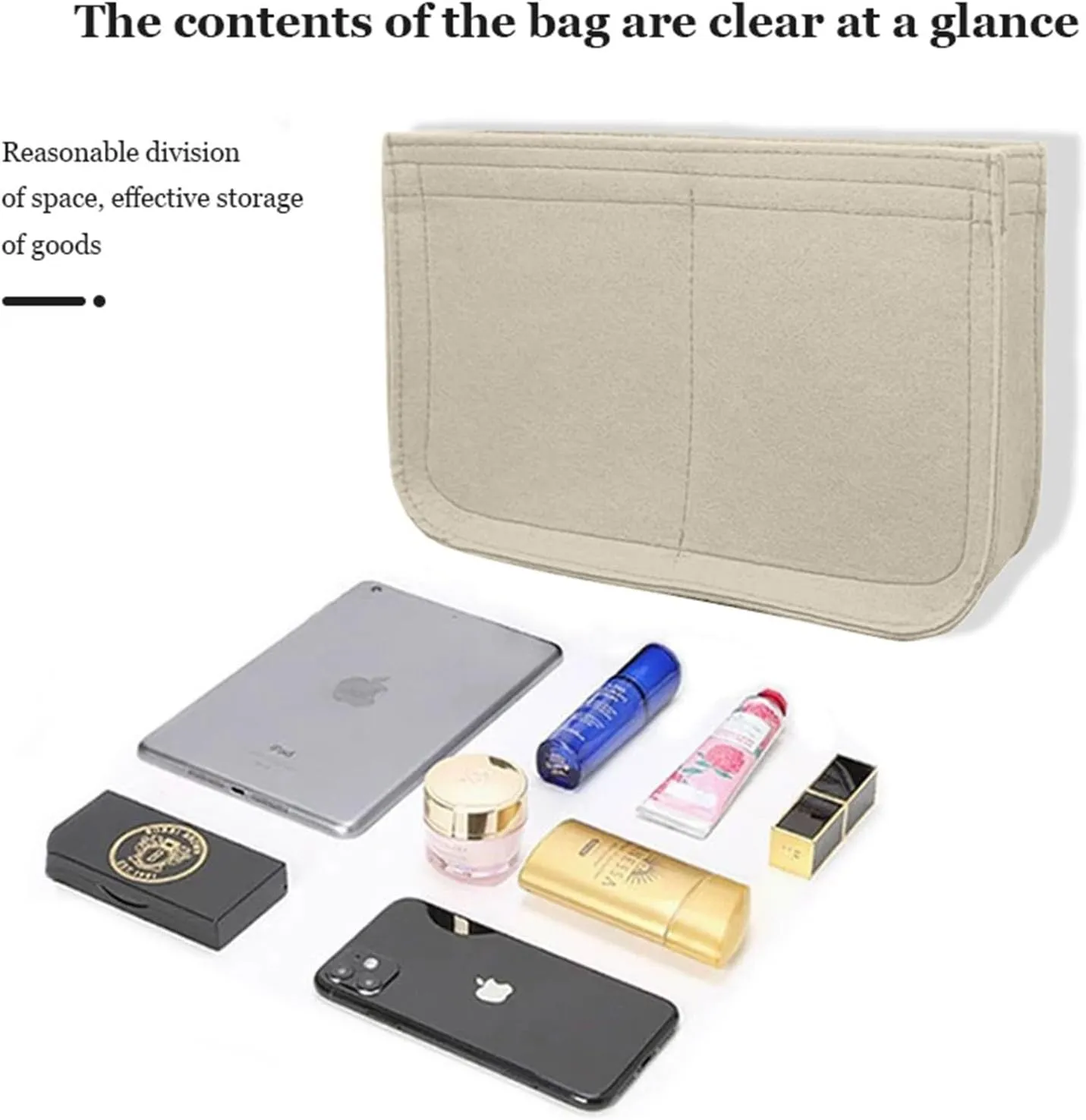 Lckaey Felt Organizer-for Hermes Evelyne III tpm pm gm Bag Insert Mini 16 29 33 Bag Purse Organizer Y003 Khaki-L