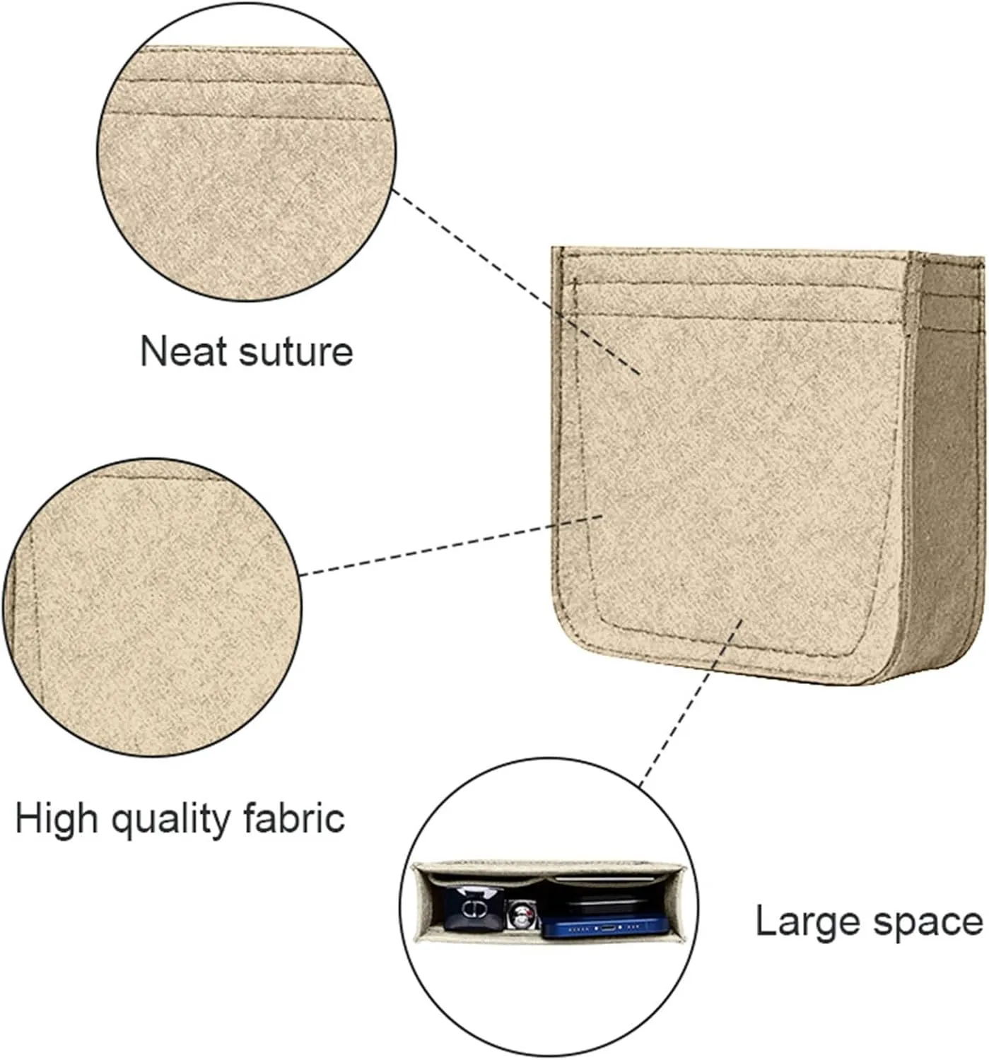 Lckaey Felt Organizer-for Hermes Evelyne III tpm pm gm Bag Insert Mini 16 29 33 Bag Purse Organizer Y003 Khaki-L