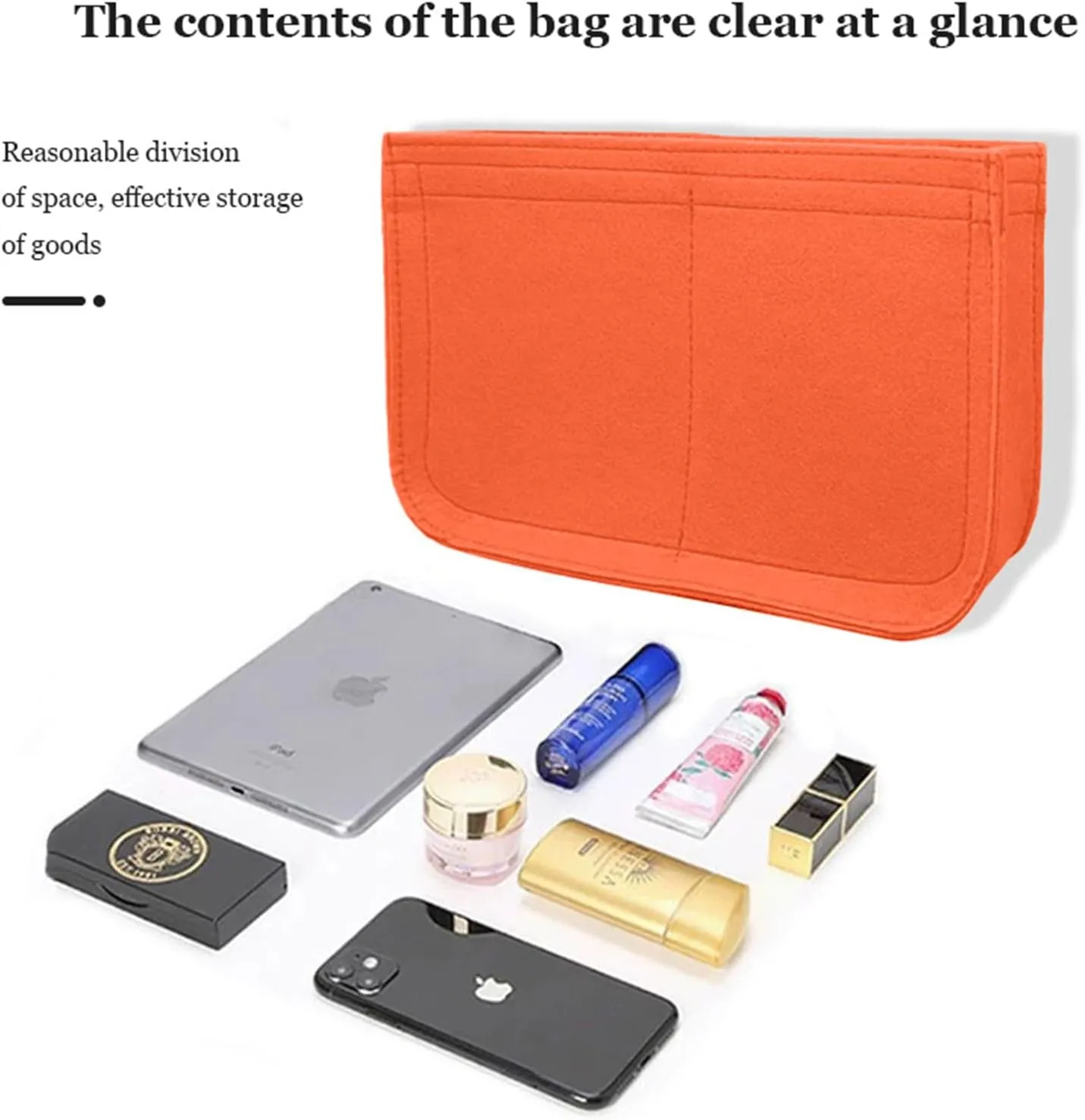 Lckaey Felt Organizer-for Hermes Evelyne III tpm pm gm Bag Insert Mini 16 29 33 Bag Purse Organizer Y003 Orange-S
