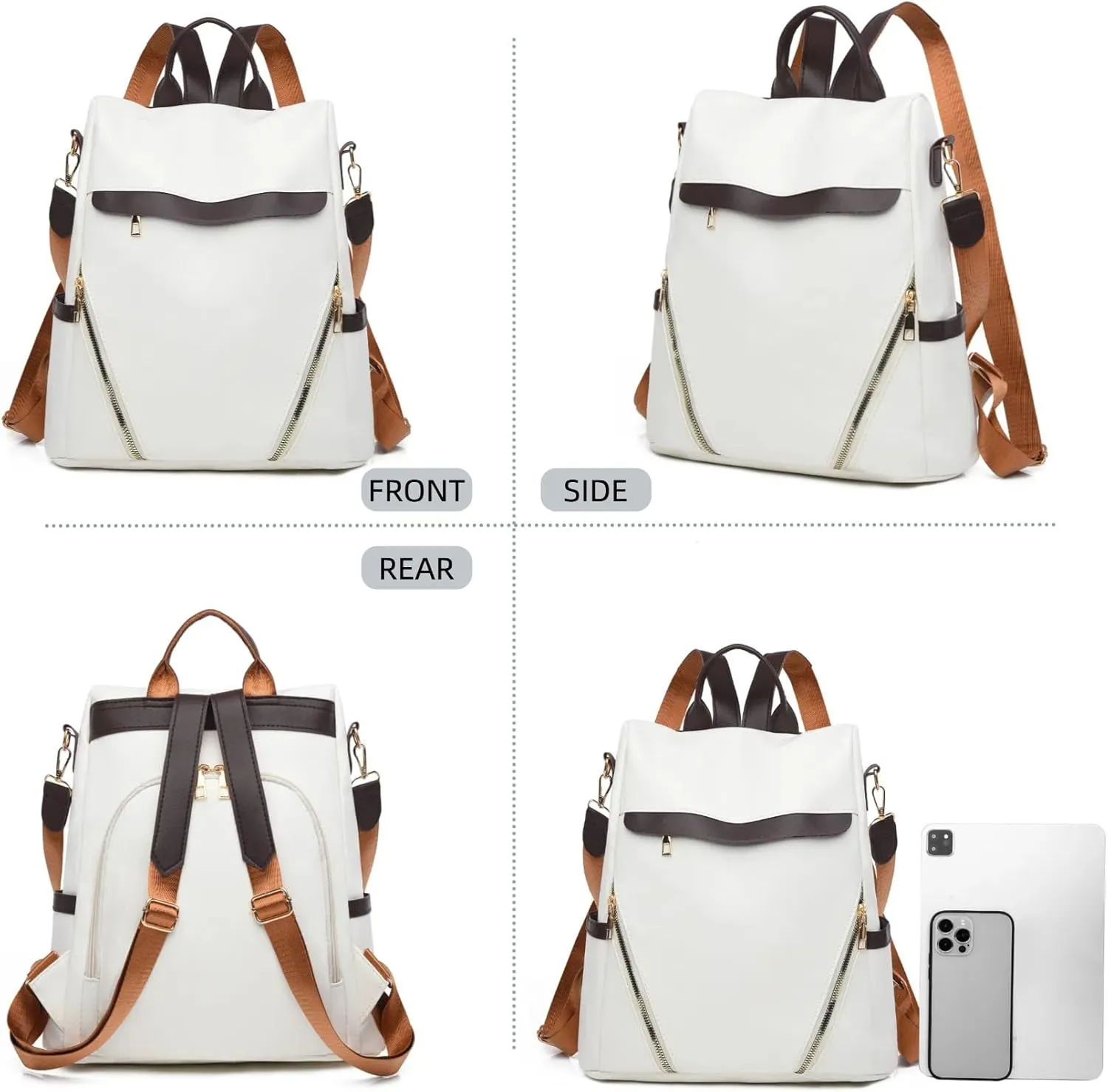 Leather Backpack Purse for Women Multipurpose Design Ladies Shoulder Bags Convertible Satchel Handbags Travel Bag (white)