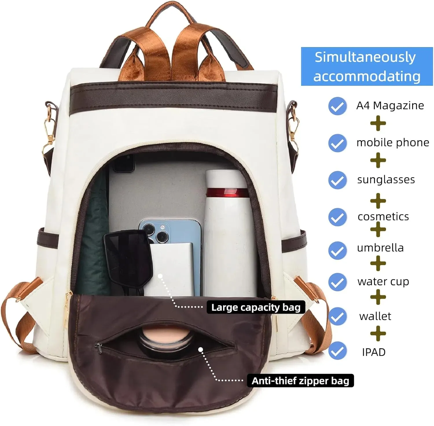 Leather Backpack Purse for Women Multipurpose Design Ladies Shoulder Bags Convertible Satchel Handbags Travel Bag (white)