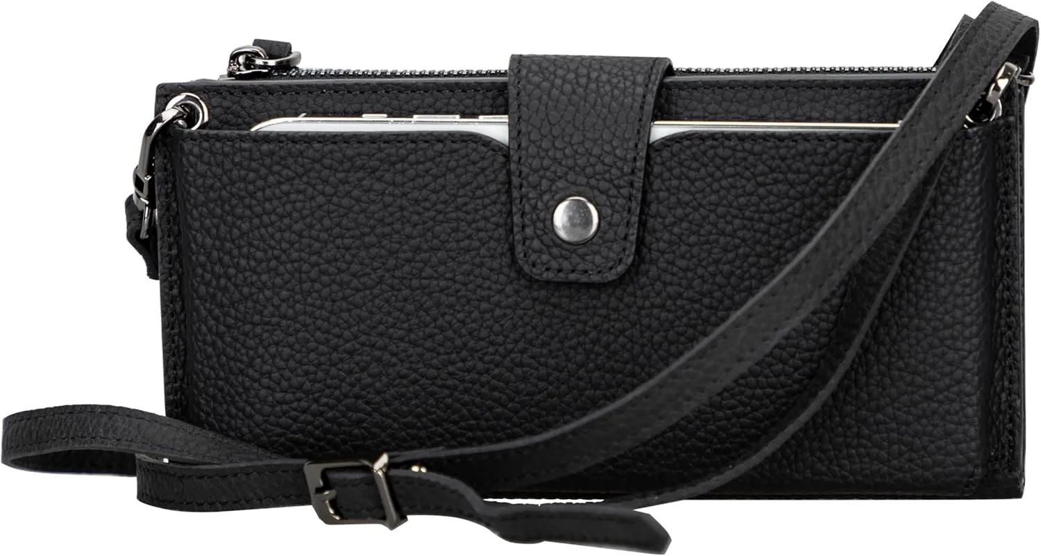 Leather Crossbody Wallet with Strap, Genuine Leather Crossbody Cell Phone Purse, Handbag