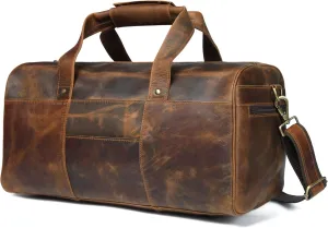 Leather Duffle Bag for Men Genuine Leather, Multi Pockets Size-18Wx9.5Hx9.5D (Brown)