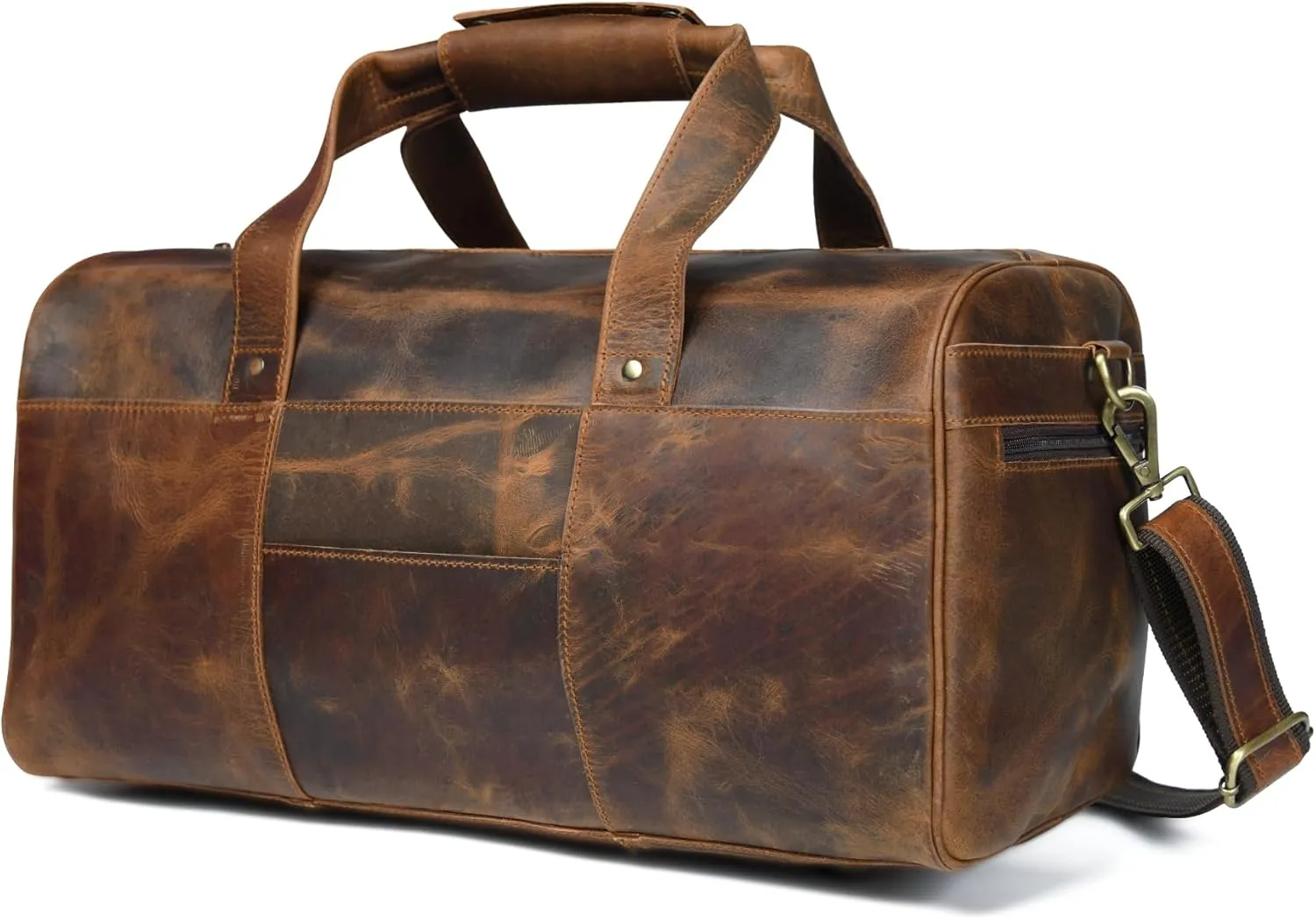 Leather Duffle Bag for Men Genuine Leather, Multi Pockets Size-18Wx9.5Hx9.5D (Brown)