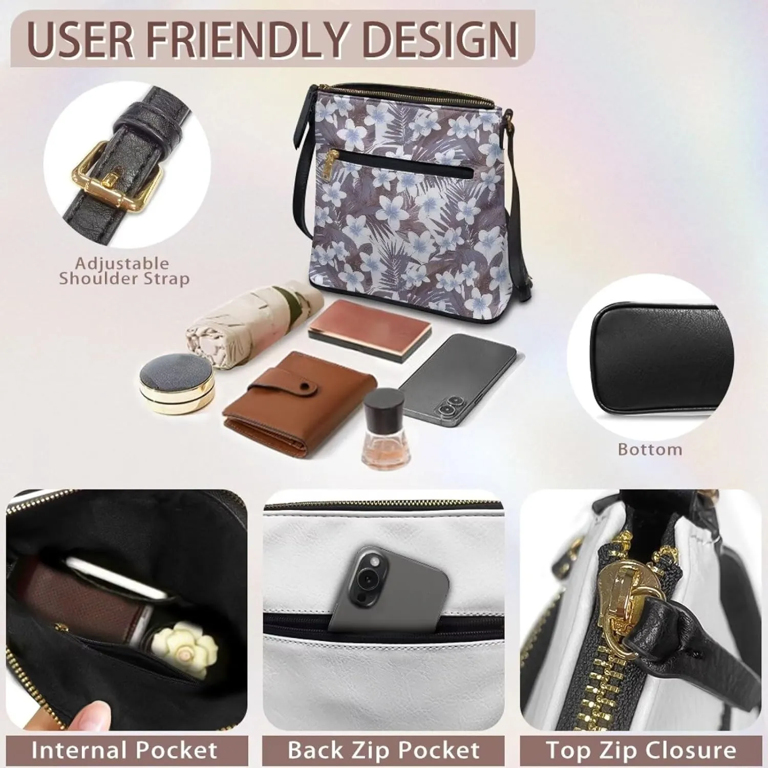 Leather Purses for Women, Leather Hobo Bags for Women Travel Sling Purse Triple Zippered Pockets Shoulder Bag