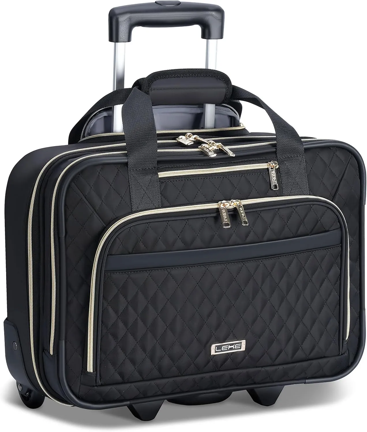 Lekebobor Rolling Laptop Bag - Laptop Briefcase on Wheels for Women Fits Up to 15.6Inch computer Bags Water Resistant for Work Travel and Business, Black