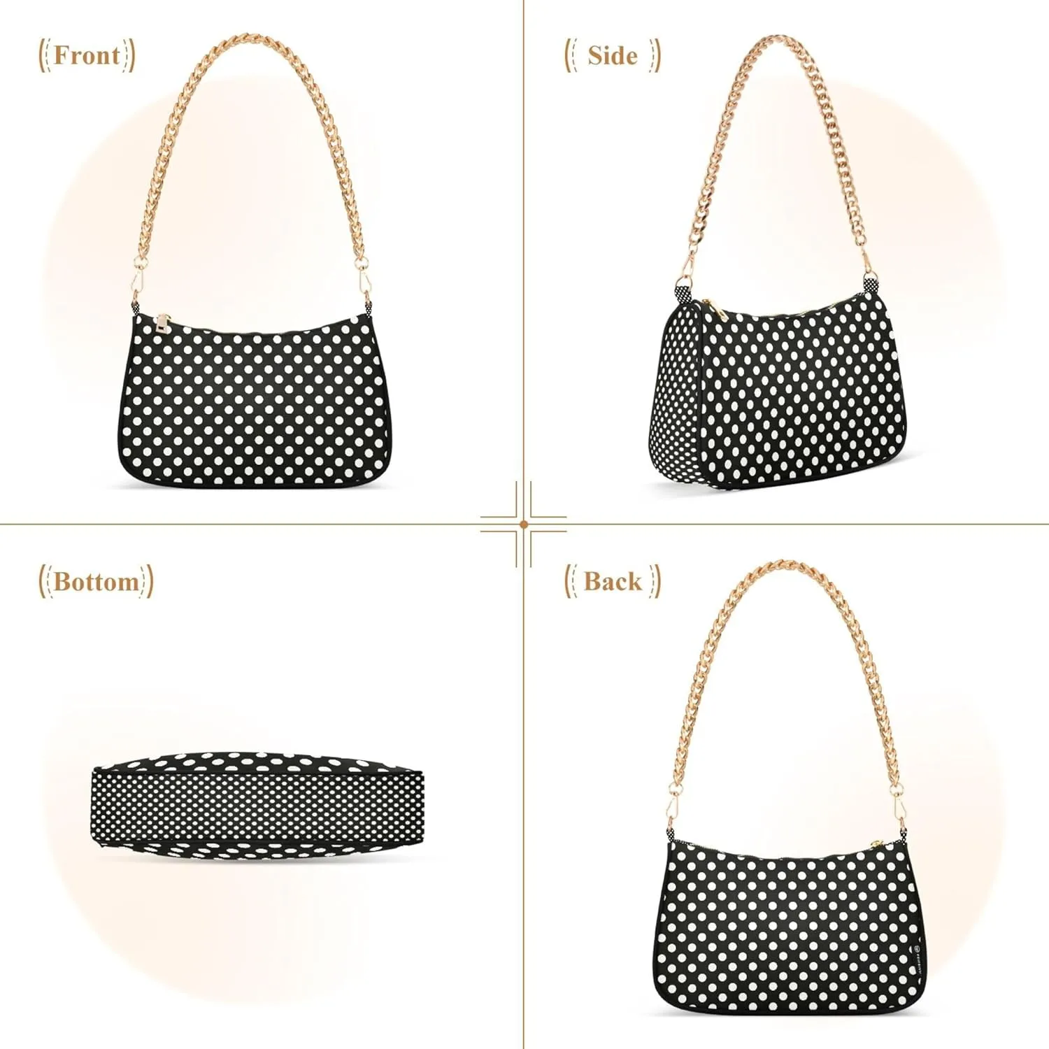 Lemon Polka Dots Black Moon Purses Clutch Women Tote Handbags Printed Floral Shoulder Bag