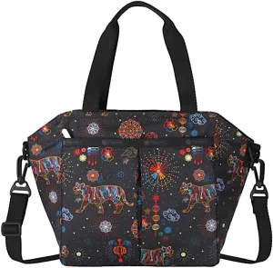 LeSportsac Bright Fortune Small Ever Tote Handbag/Satchel & Convertible Crossbody   Top Handle Tote & Cosmetic Bag, Style 3801/Color E476, Festive & Colorful Graphics Evoke Optimism & Strength