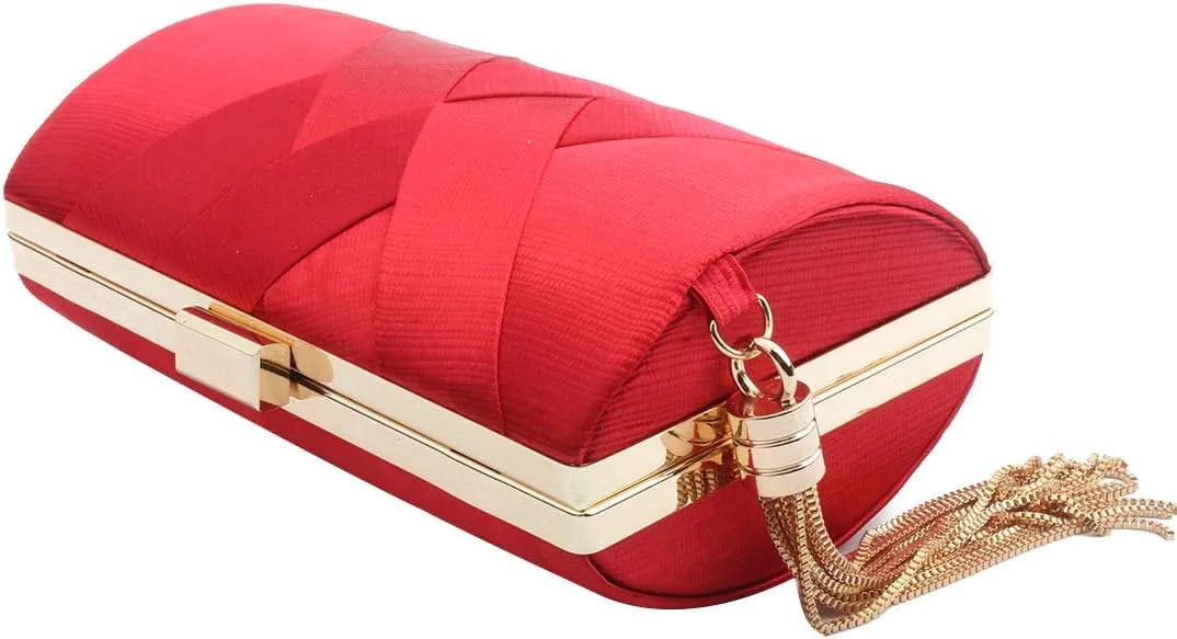LETODE Women's Elegant Tassel Pendant Silk Evening Bag Clutch Purse for Bride Wedding Prom Night Out Party