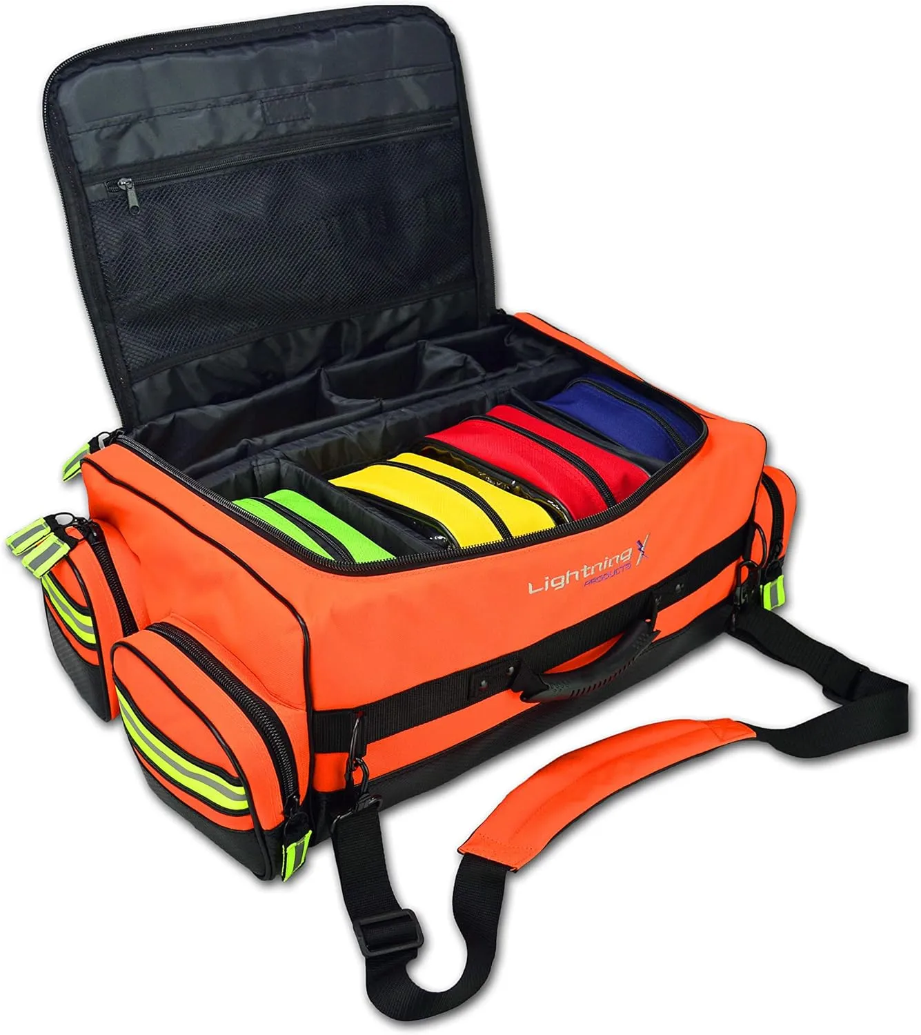 Lightning X Products Modular X-Tuff Oxygen Trauma Bag with Zip-Out Cylinder Pocket & Removable Pouches - Florescent Orange